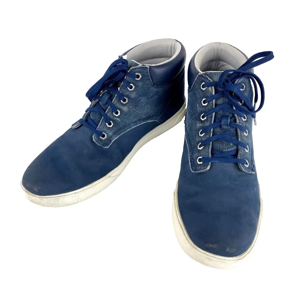 Timberland Hi Top Sneakers Mens 13 Blue Nubuck Leather and Denim 47 Tennis Shoes